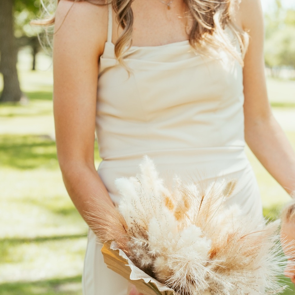 Azazie Champagne Asymmetrical Ruched Maxi Gown - Picture 4 of 5